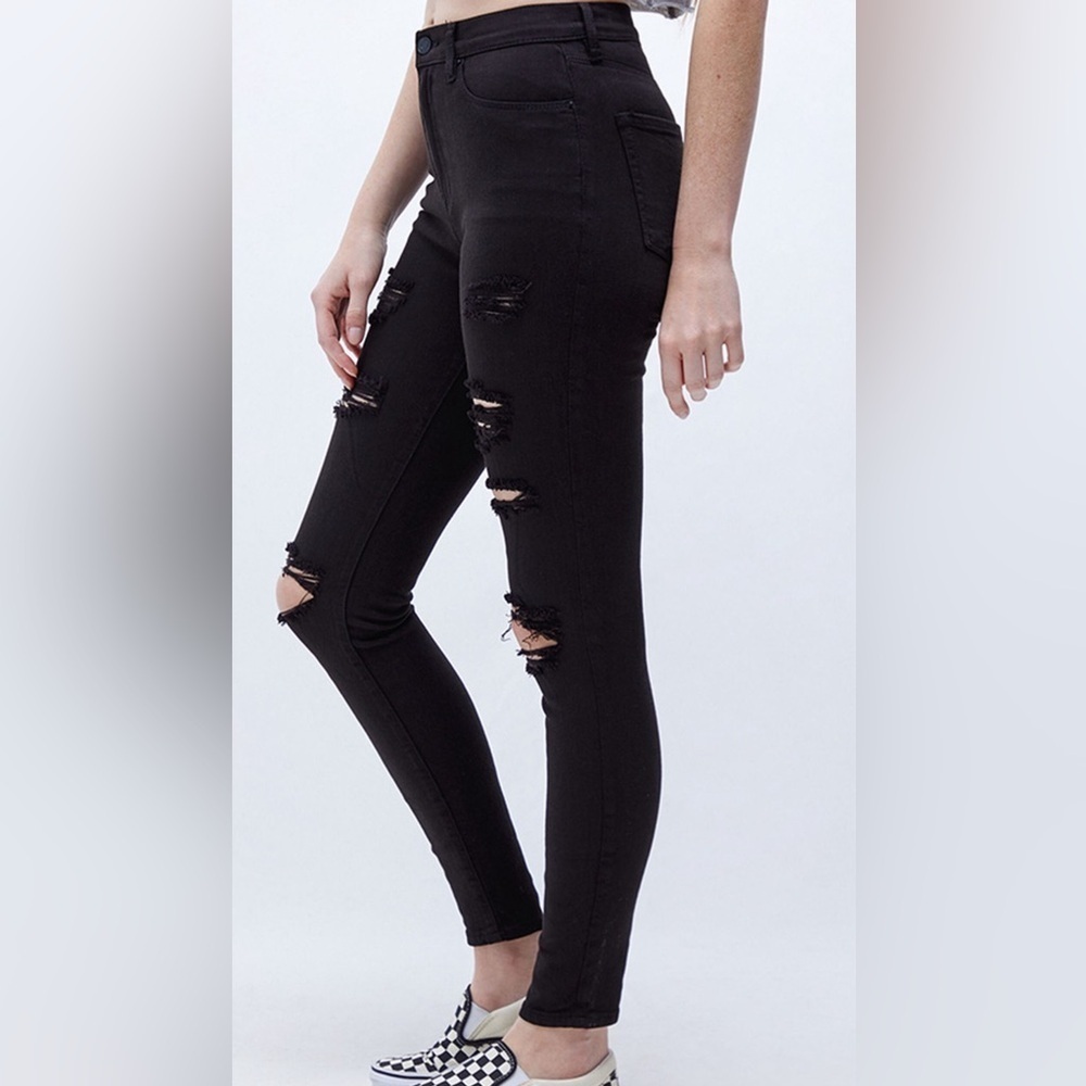 PACSUN Black Ripped High Waisted Jeggings Size 24 - Picture 2 of 10